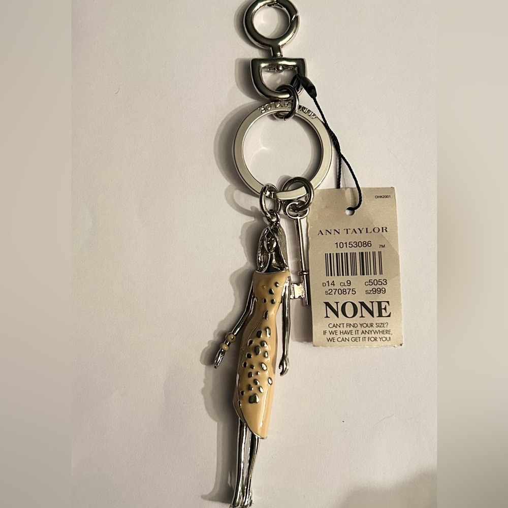 Ann Taylor Silver Tone Keychain with Yellow Enamel Woman Charm - Picture 3 of 3